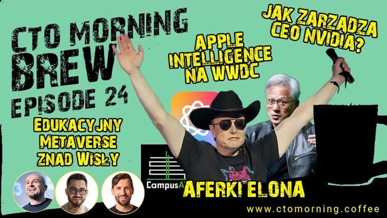 Miniatura odcinka: Edukacyjny AI Metaverse znad Wisły. Jak zarządza CEO NVIDIA? Apple WWDC i AI. Aferki Elona